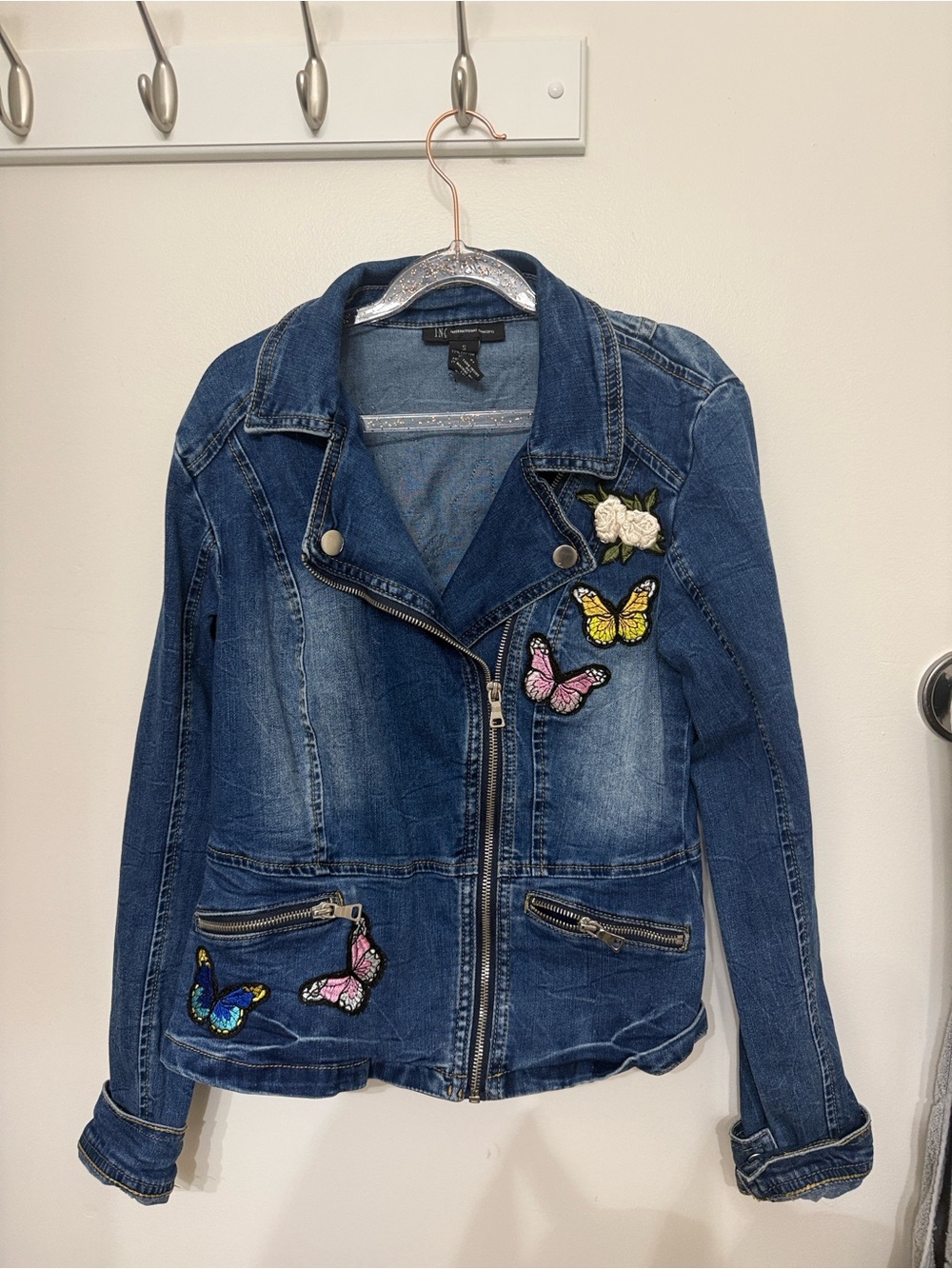 Women’s Embroidered Butterfly Denim Jacket - Blue